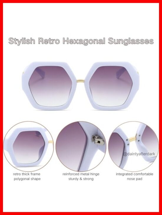 Oversized Hexagonal Retro Sunglasses UV400 Polycarbonate Vintage main image 5